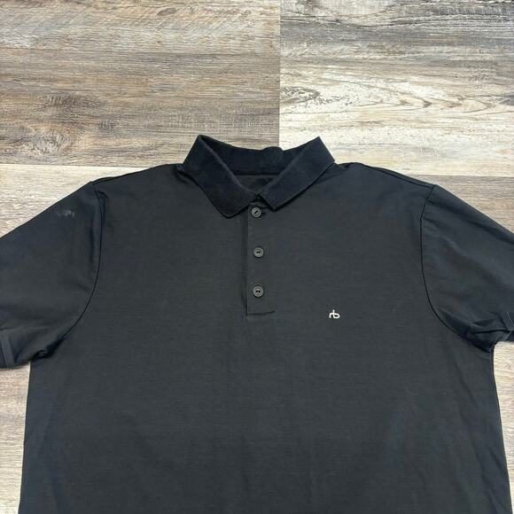 Rag & Bone New York Solid Black Mens L Cotton Minimalist Short Sleeve Polo Shirt - Picture 2 of 10